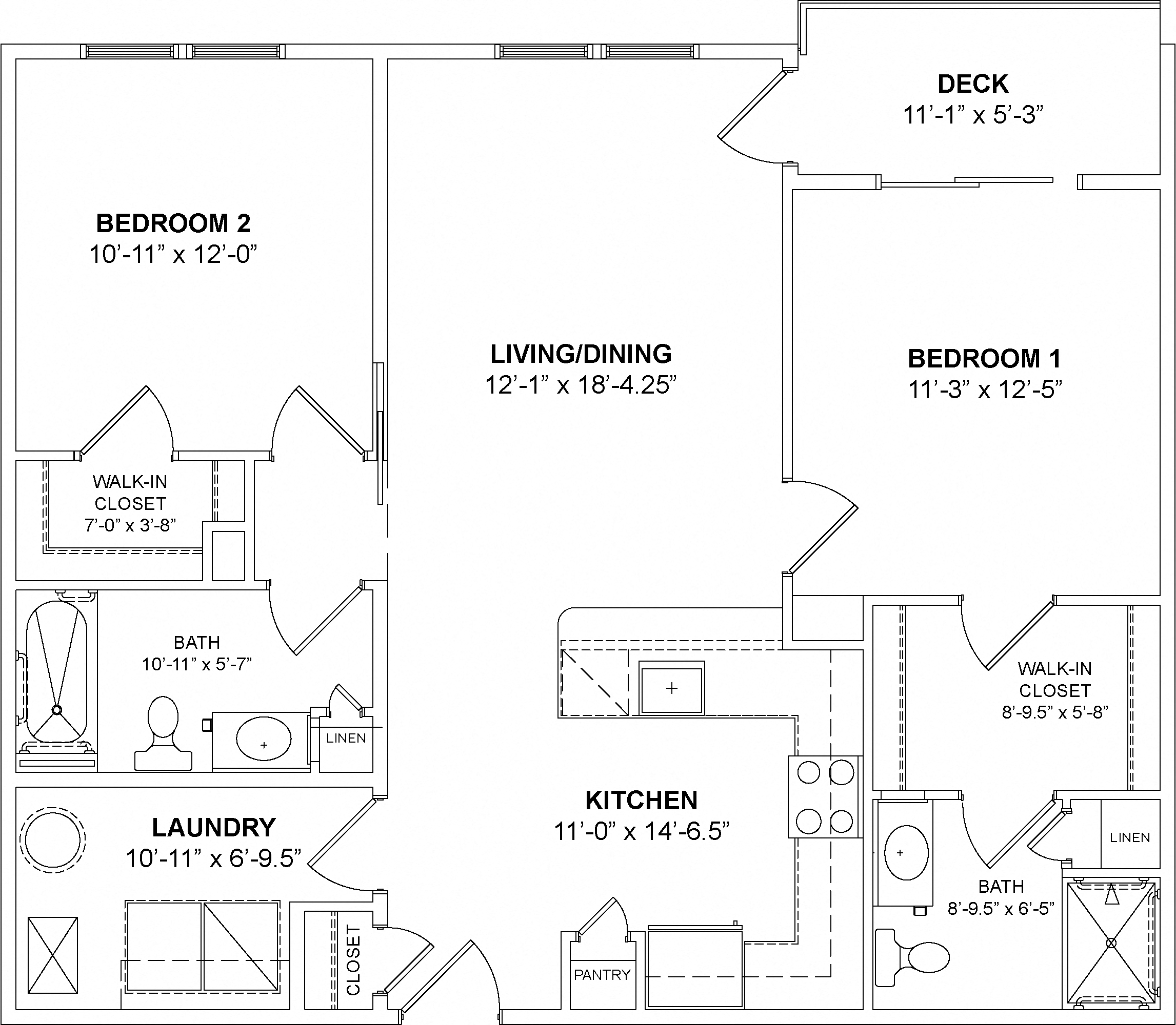 Floor plan for 2 beds, 2 baths, 1092 sqft